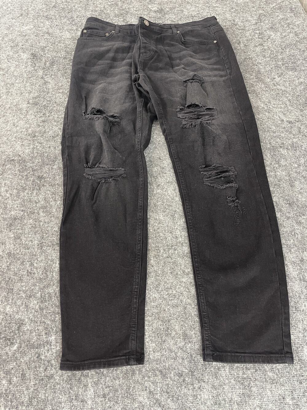 Boohoo Man Jeans Men’s 38x30 Skinny Ripped Black Denim Pants Distressed N118